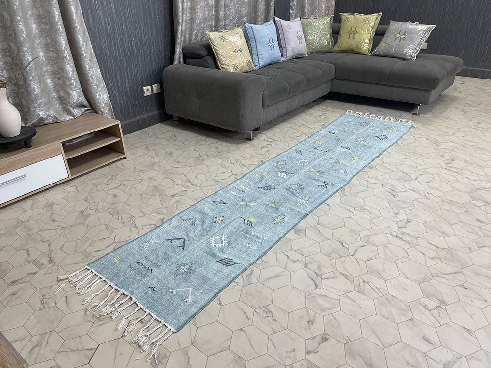 Baby Blue - 2x9ft  Natural Cactus Silk Rug