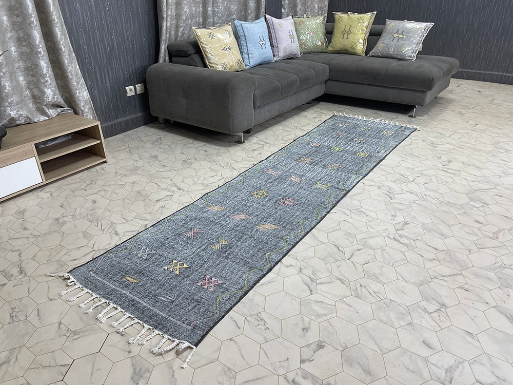 Ethereal Charcoal - 2x9ft  Natural Cactus Silk Rug