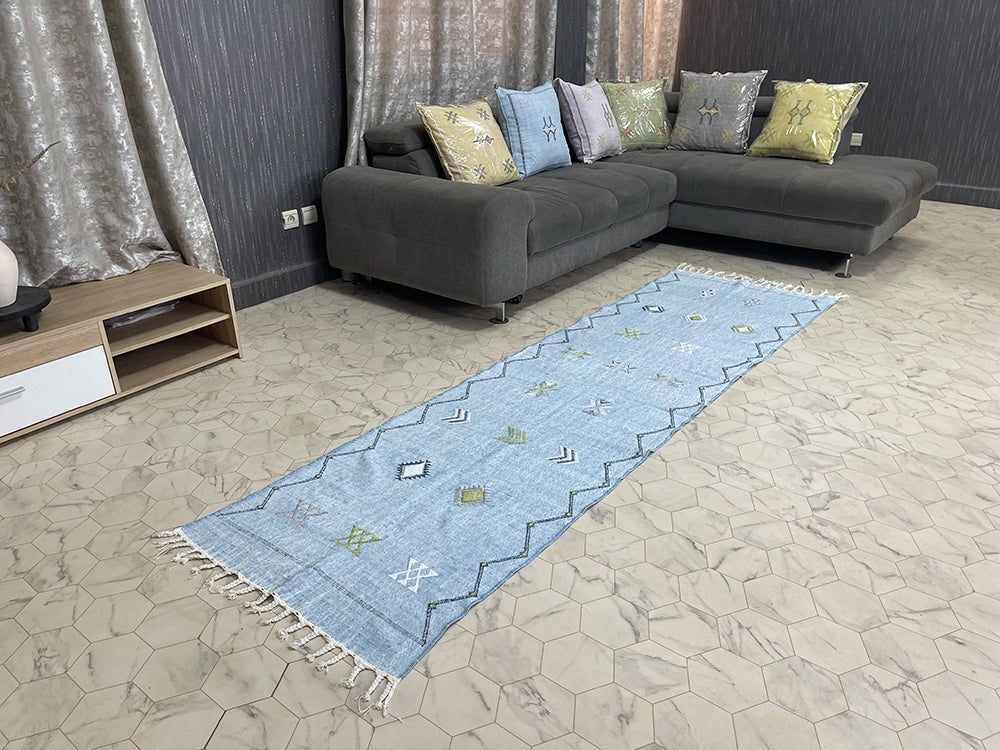 Azure Breeze - 2x9ft  Natural Cactus Silk Rug