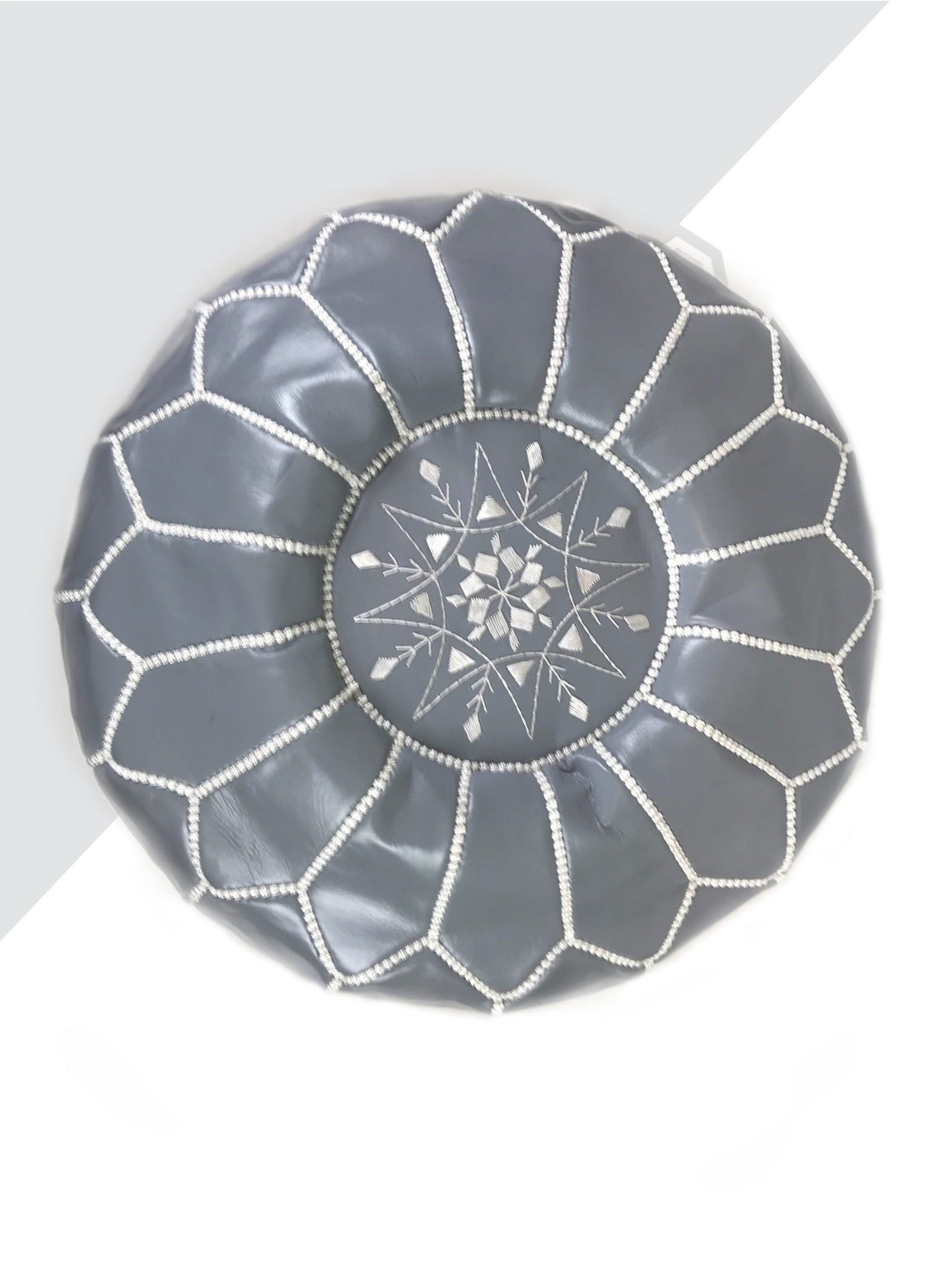 Grey Moroccan leather pouf