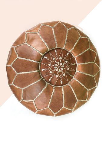 Brown Moroccan leather pouf