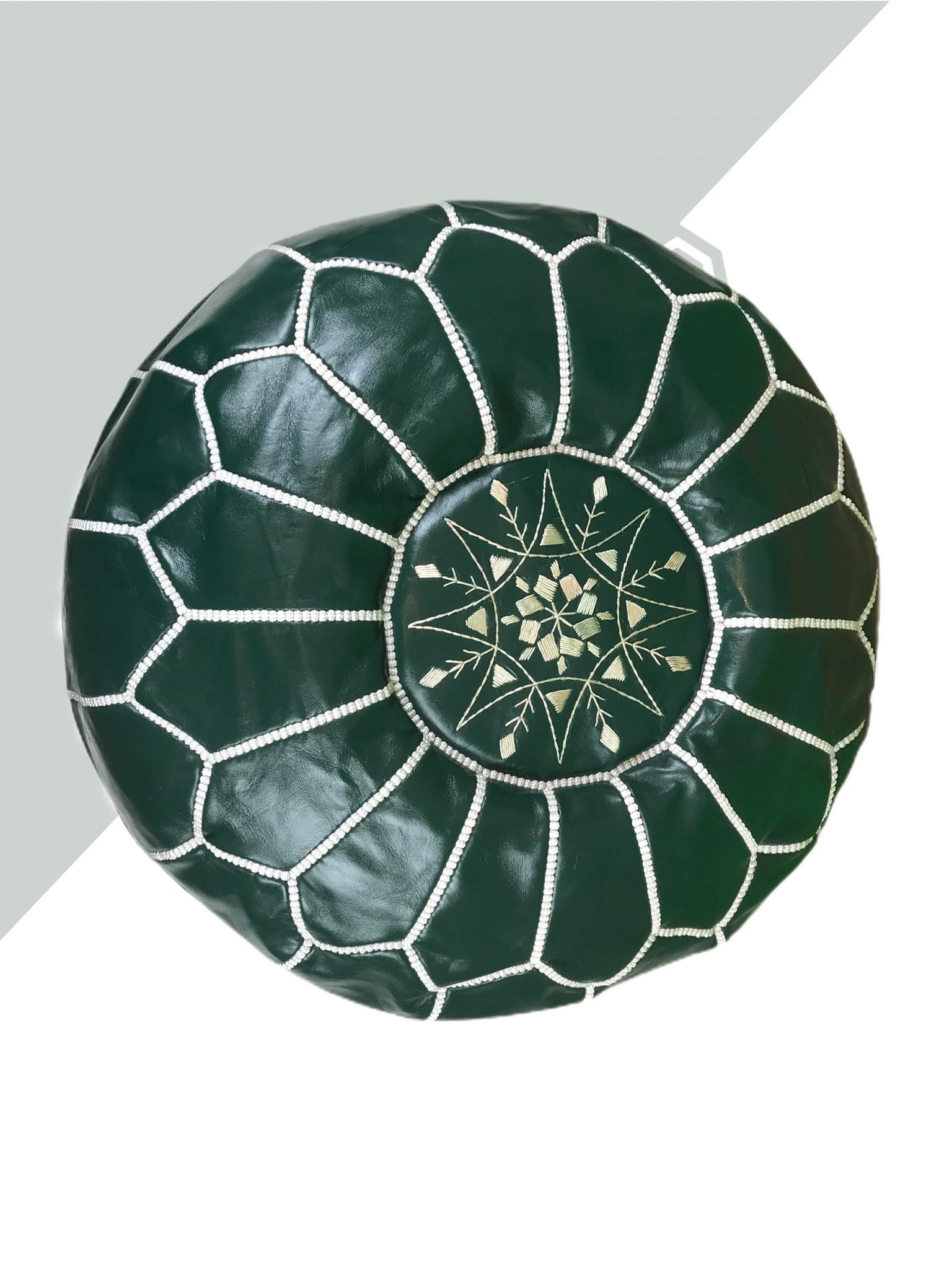 Green Moroccan leather pouf