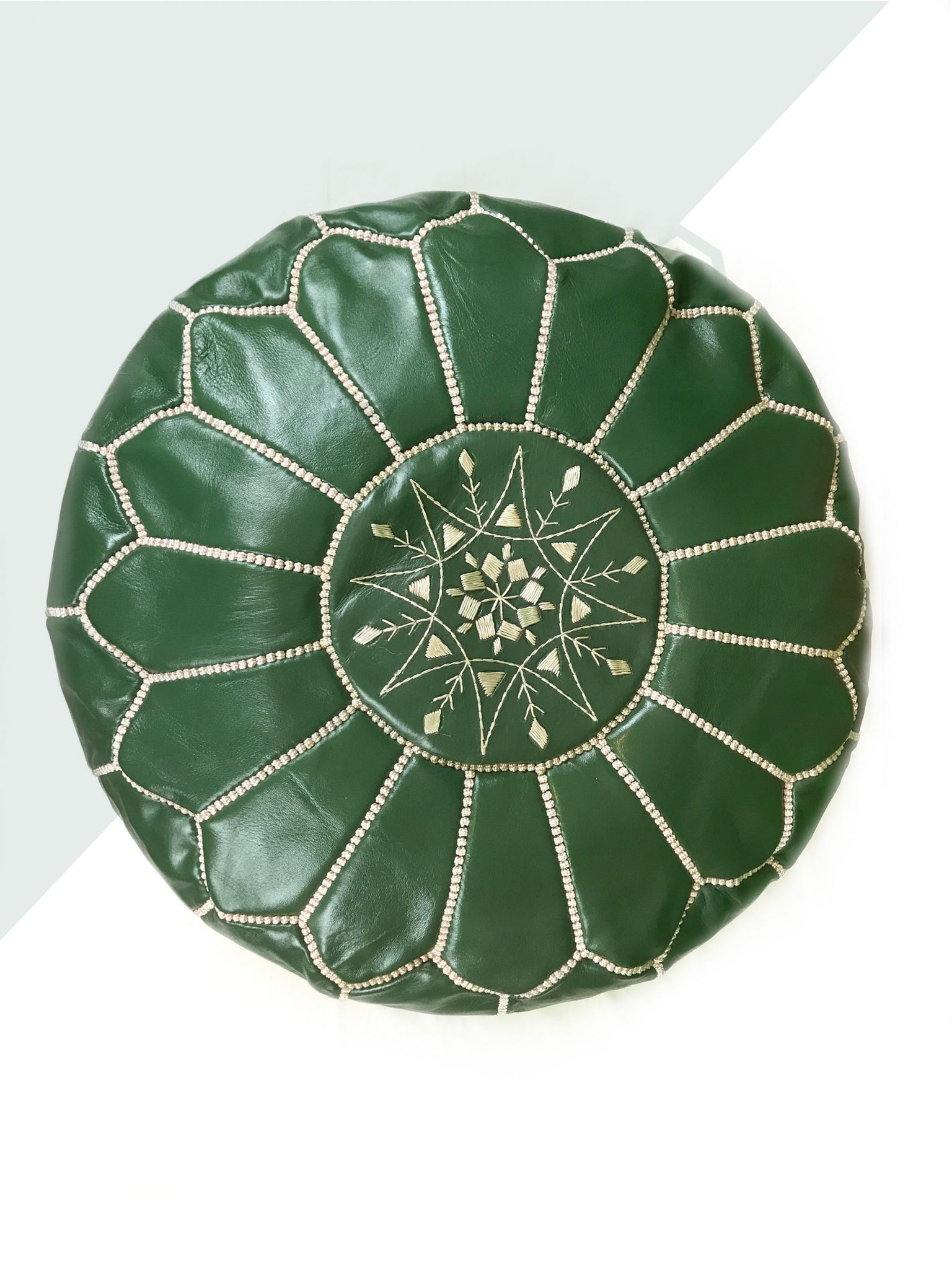 Green Moroccan leather pouf