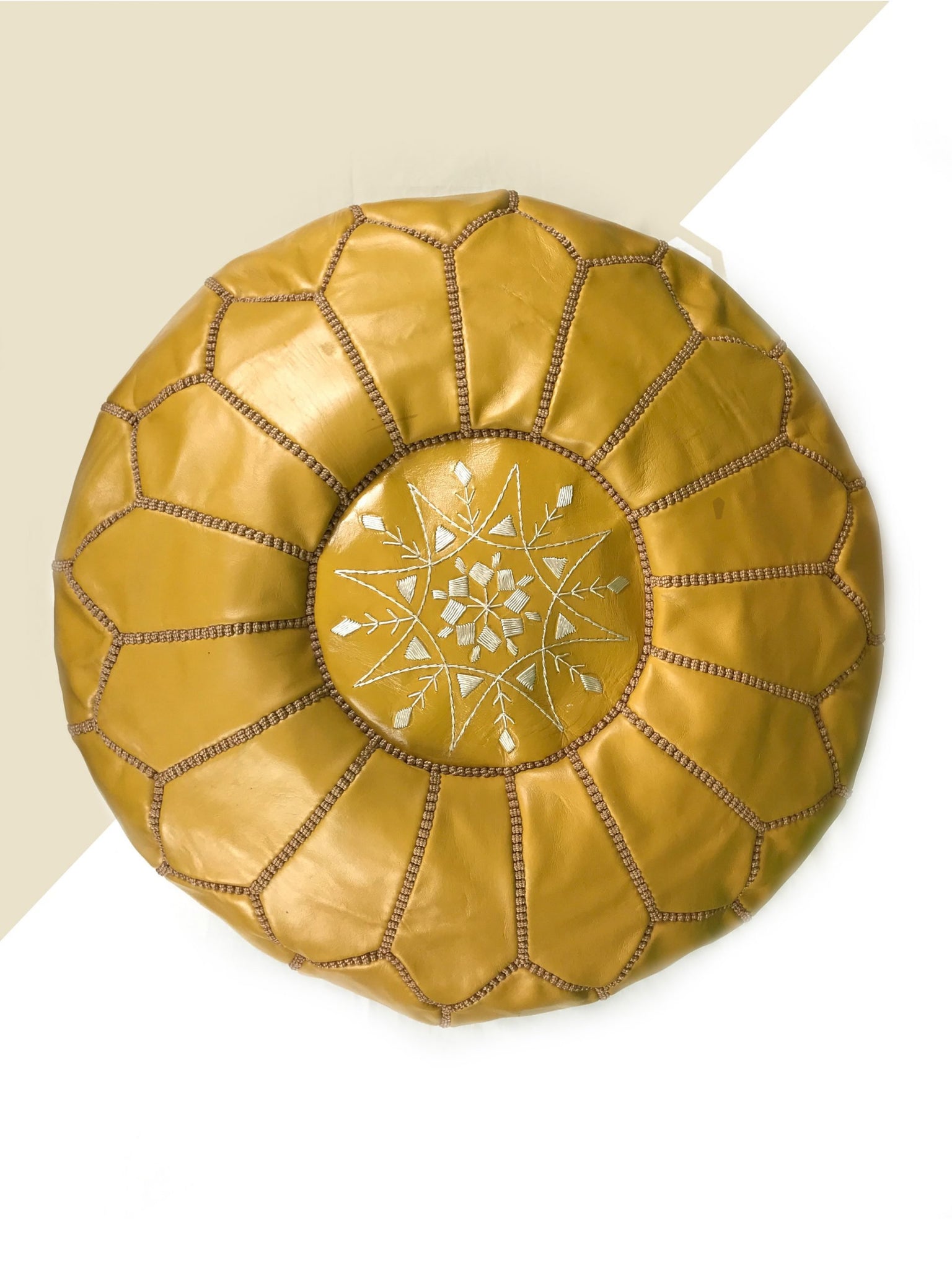 Yellow Moroccan leather pouf