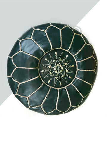 Green Moroccan leather pouf