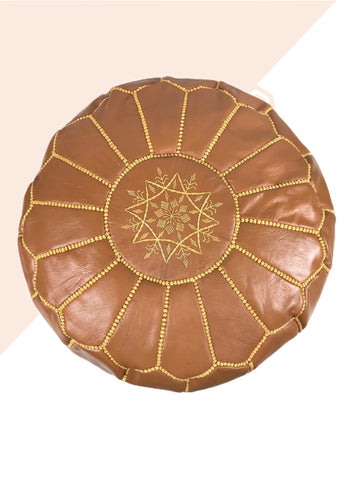 Mustard Moroccan leather pouf