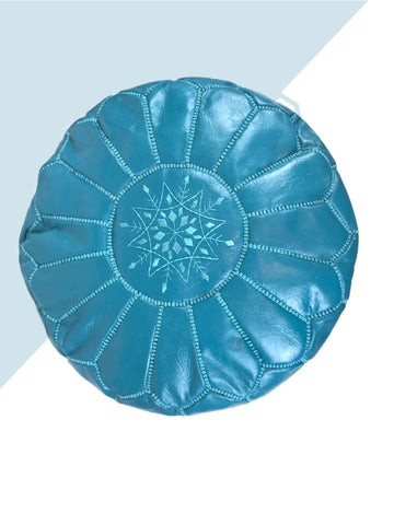 Blue Moroccan leather pouf