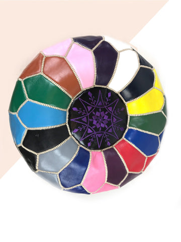 Multicolore Moroccan leather pouf