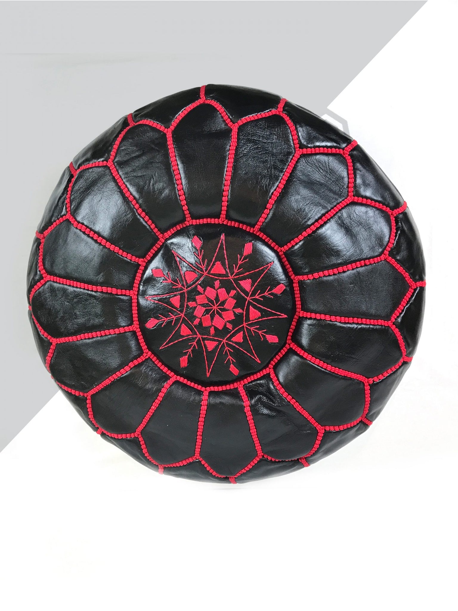 Black Moroccan leather pouf