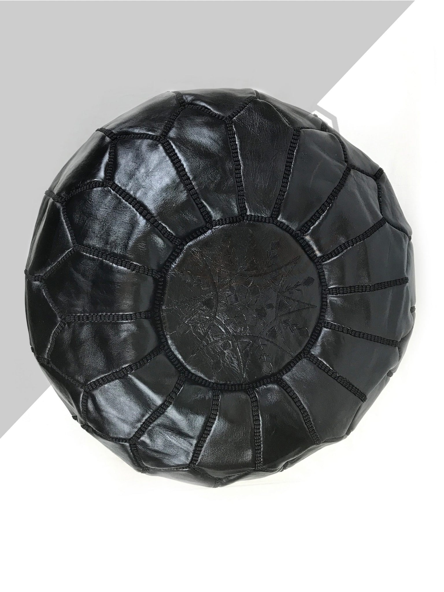 Black Moroccan leather pouf