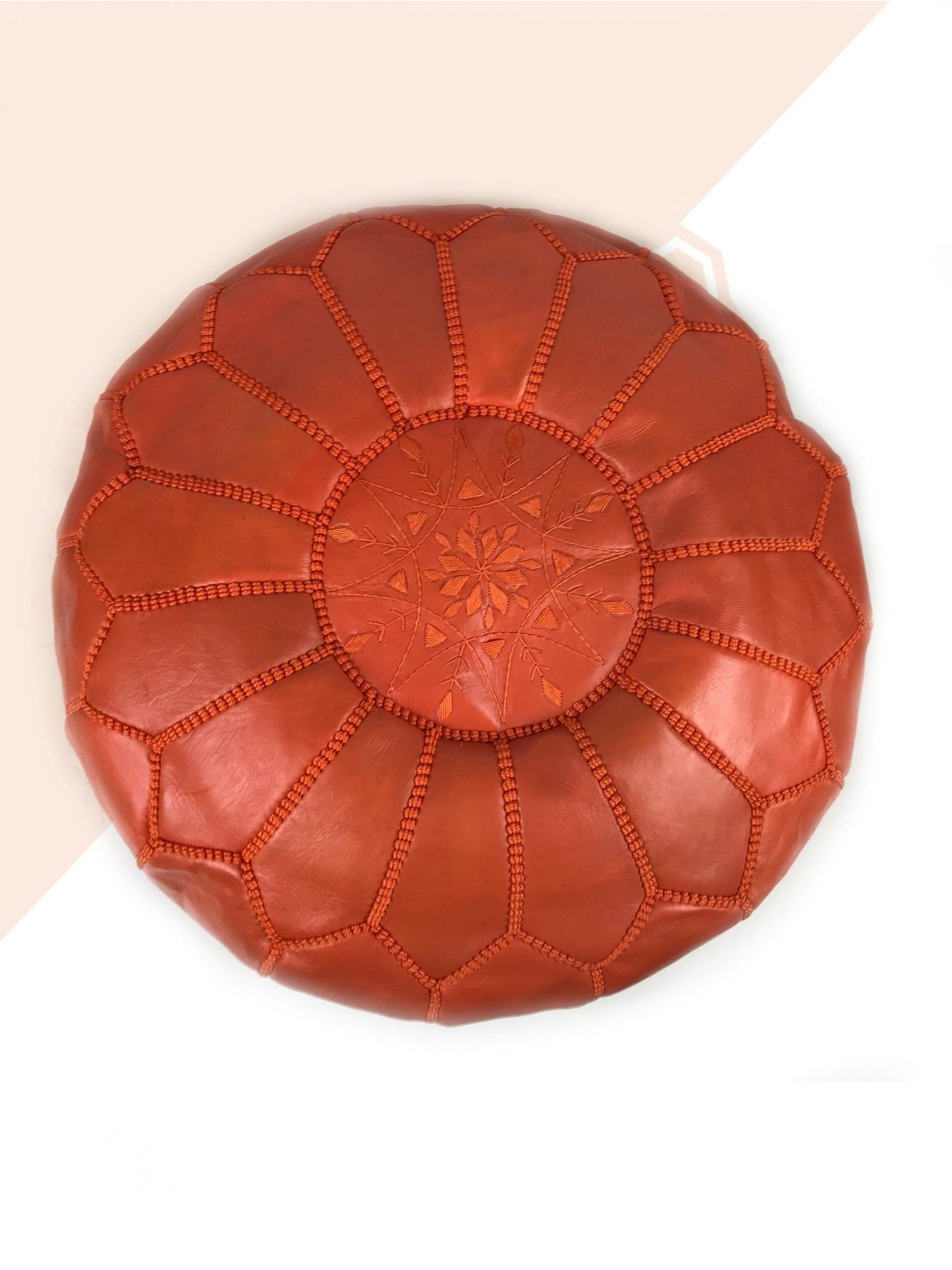 Orange Moroccan leather pouf