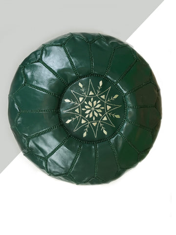 Green Moroccan leather pouf