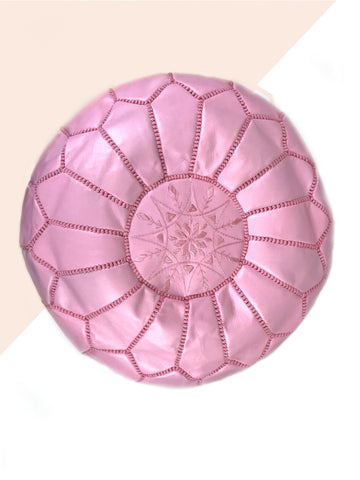 Pink Moroccan leather pouf