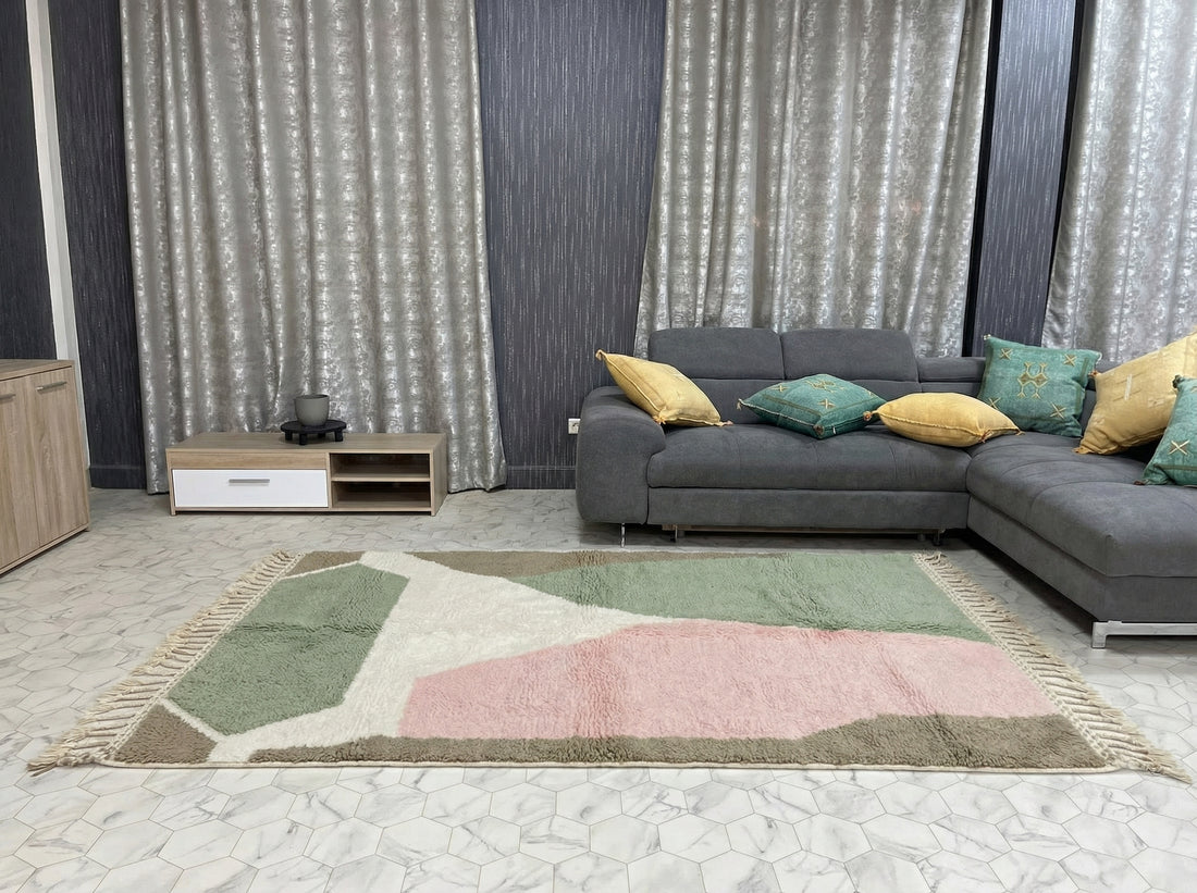 Custom Beni Ourain Rug - Made to Order Moroccan Wool in Sage, Pink & Taupe