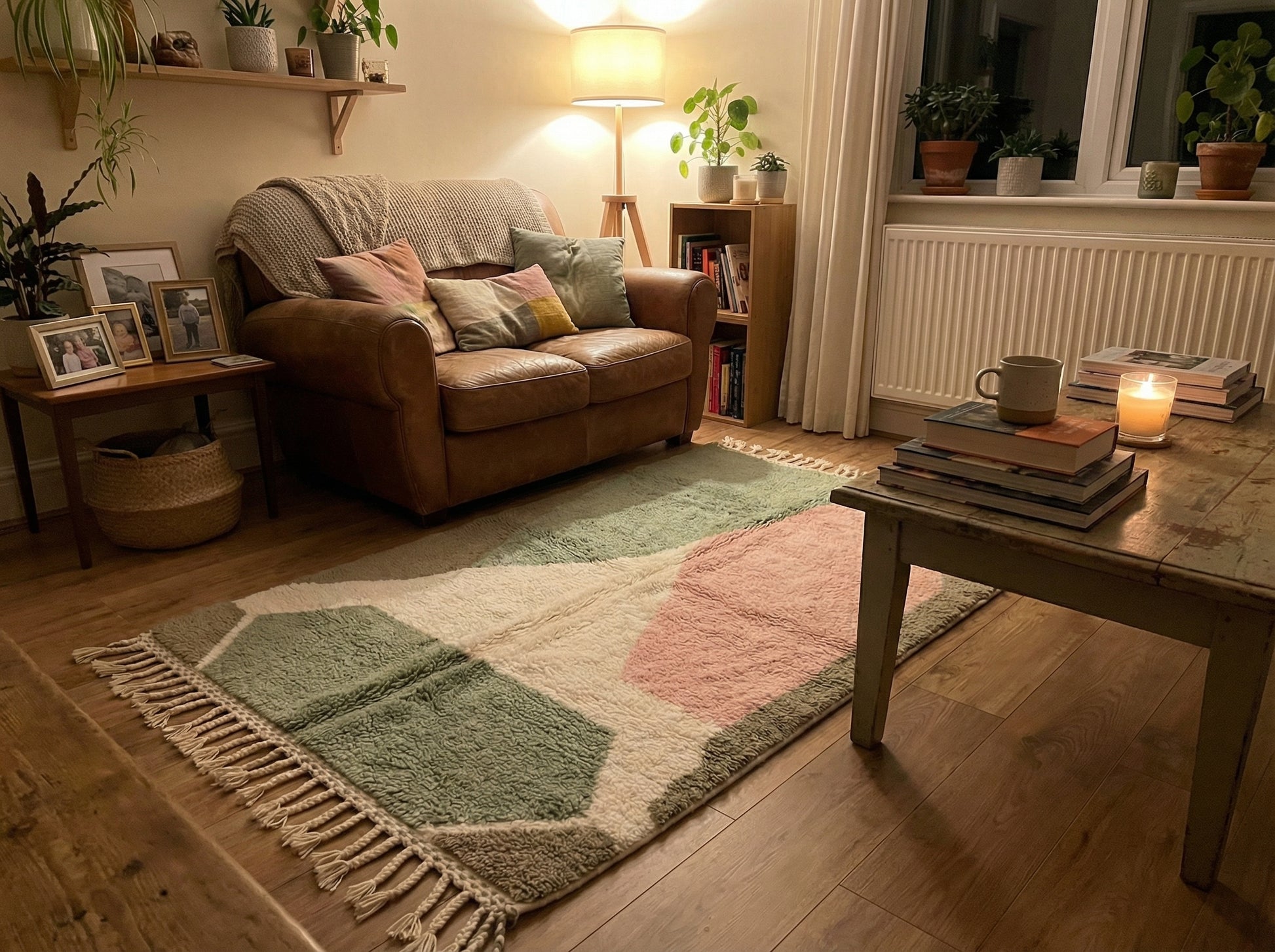 Custom Beni Ourain Rug - Made to Order Moroccan Wool in Sage, Pink & Taupe