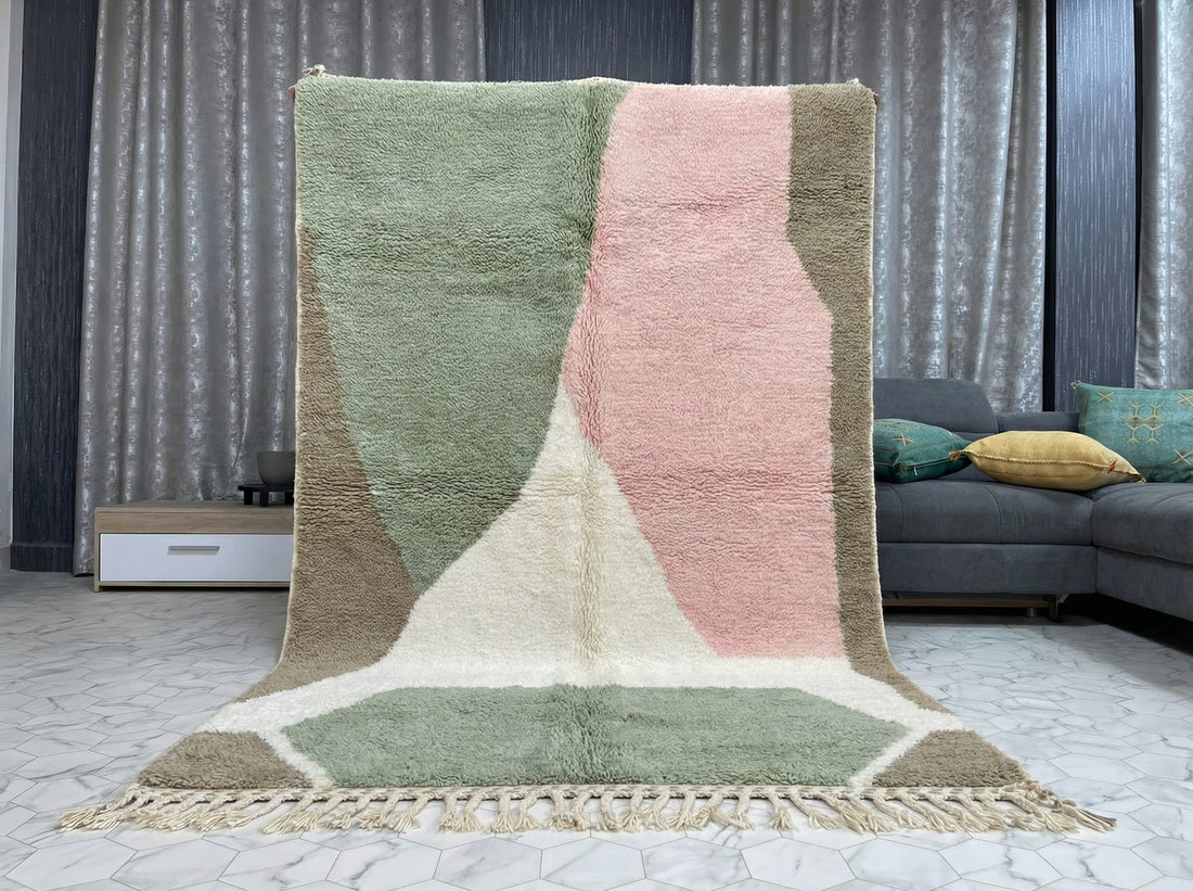 Custom Beni Ourain Rug - Made to Order Moroccan Wool in Sage, Pink & Taupe