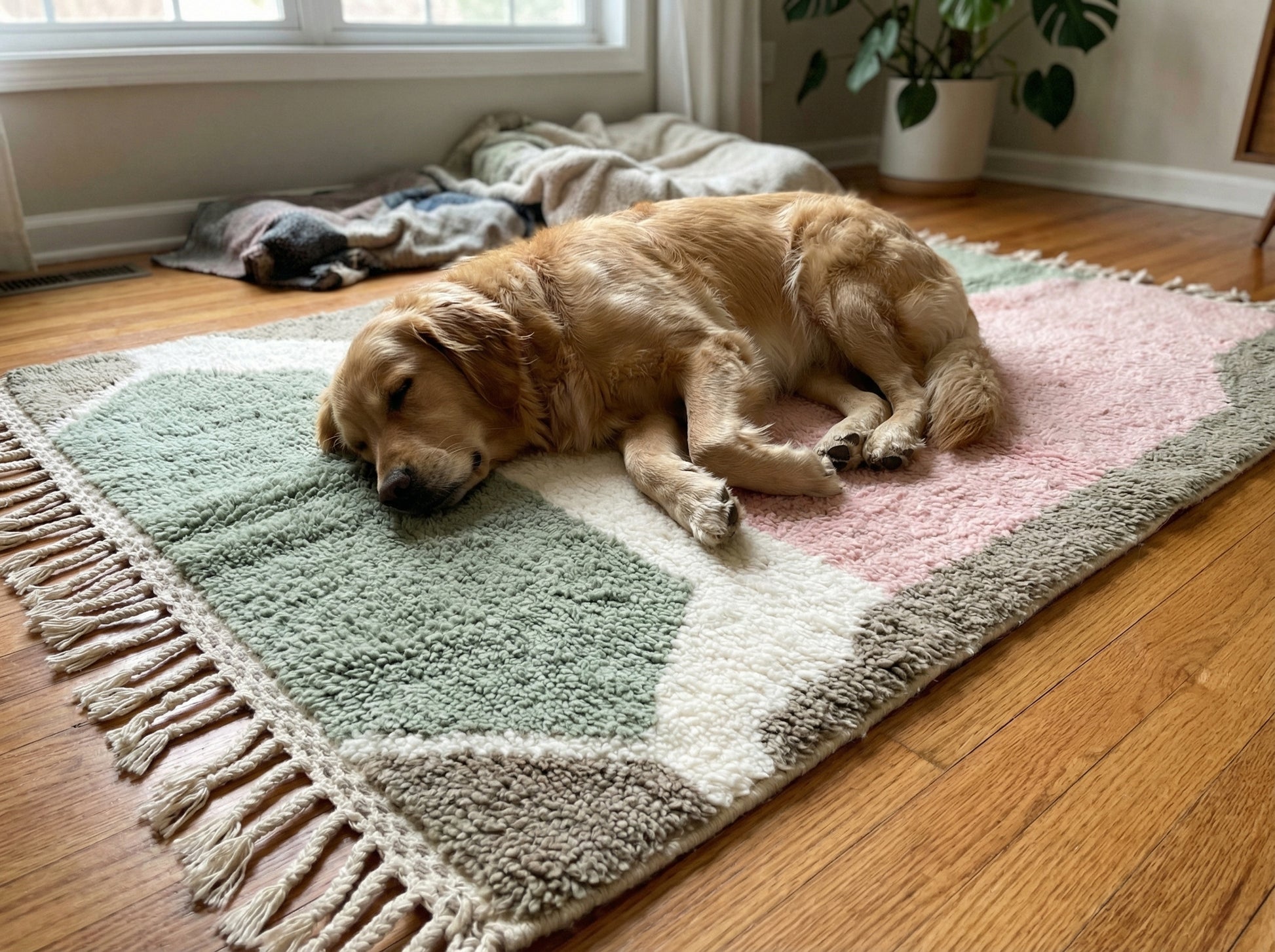 Custom Beni Ourain Rug - Made to Order Moroccan Wool in Sage, Pink & Taupe