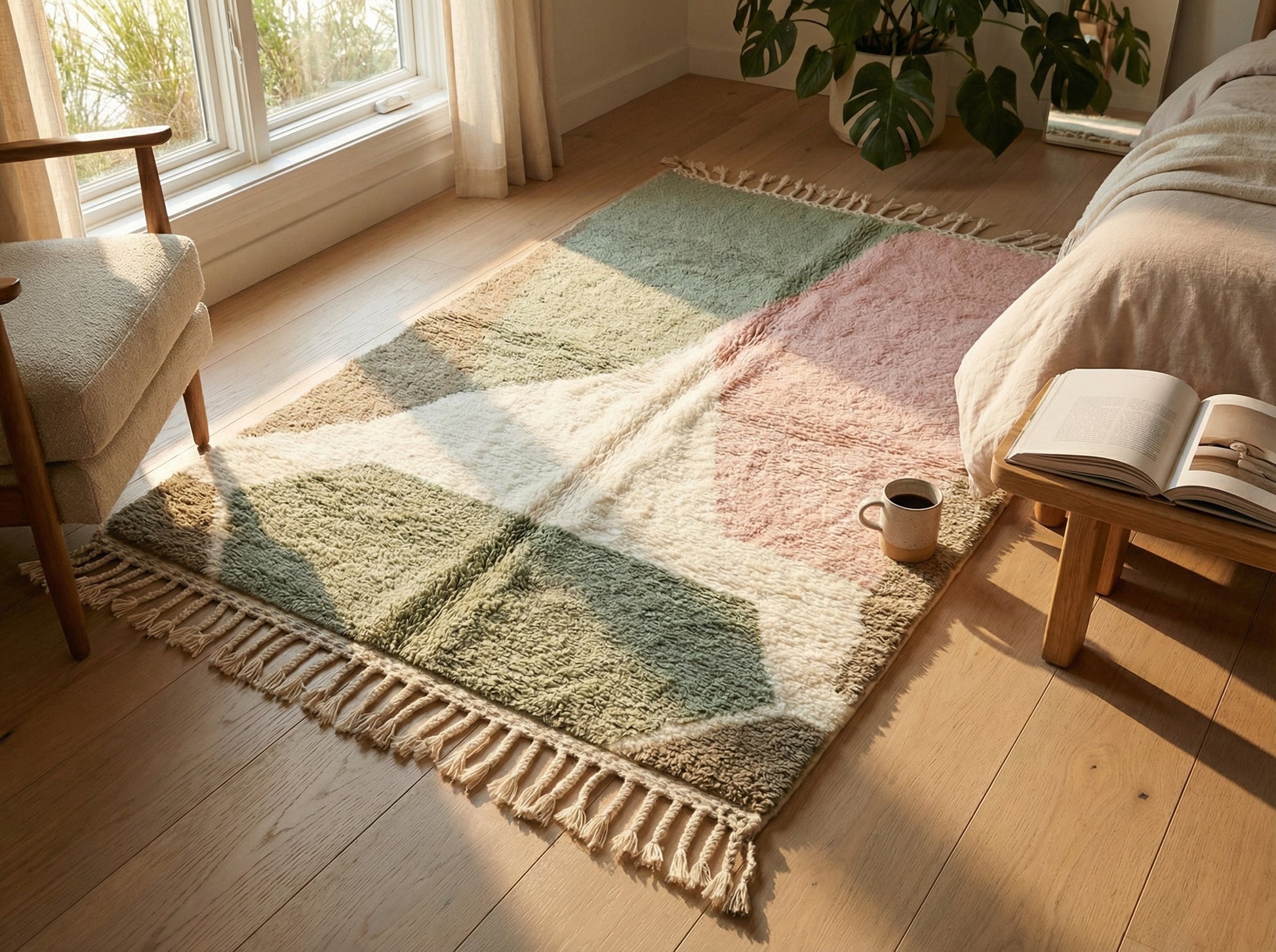 Custom Beni Ourain Rug - Made to Order Moroccan Wool in Sage, Pink & Taupe