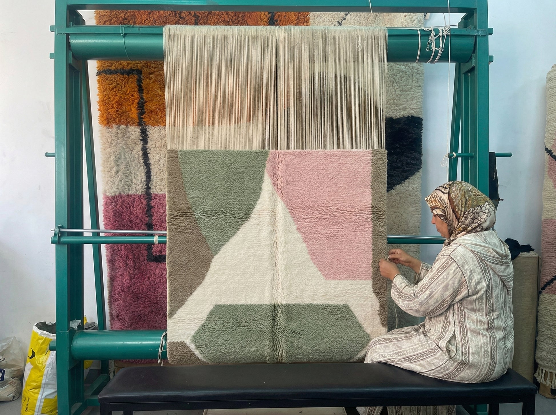 Custom Beni Ourain Rug - Made to Order Moroccan Wool in Sage, Pink & Taupe