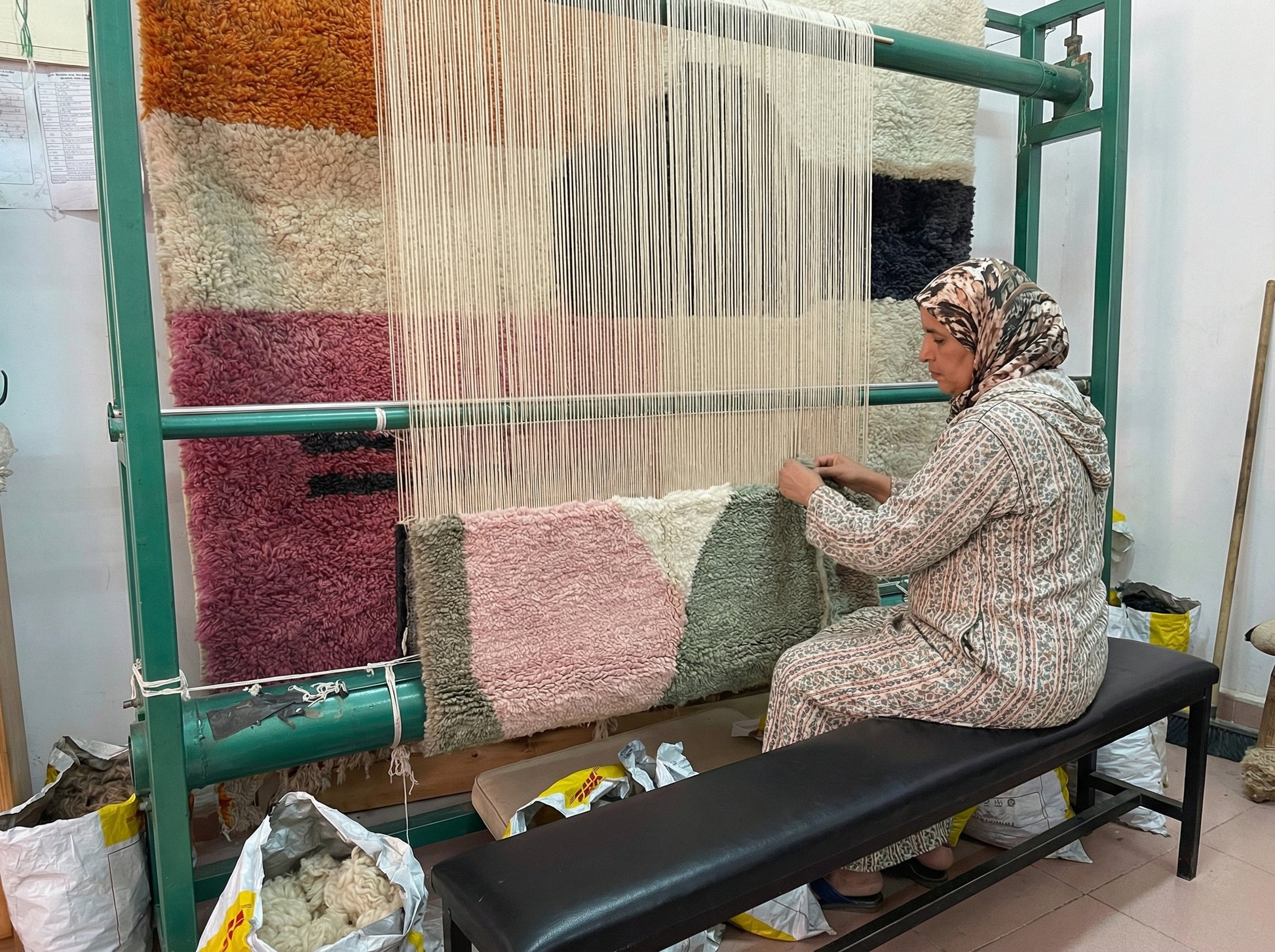 Custom Beni Ourain Rug - Made to Order Moroccan Wool in Sage, Pink & Taupe