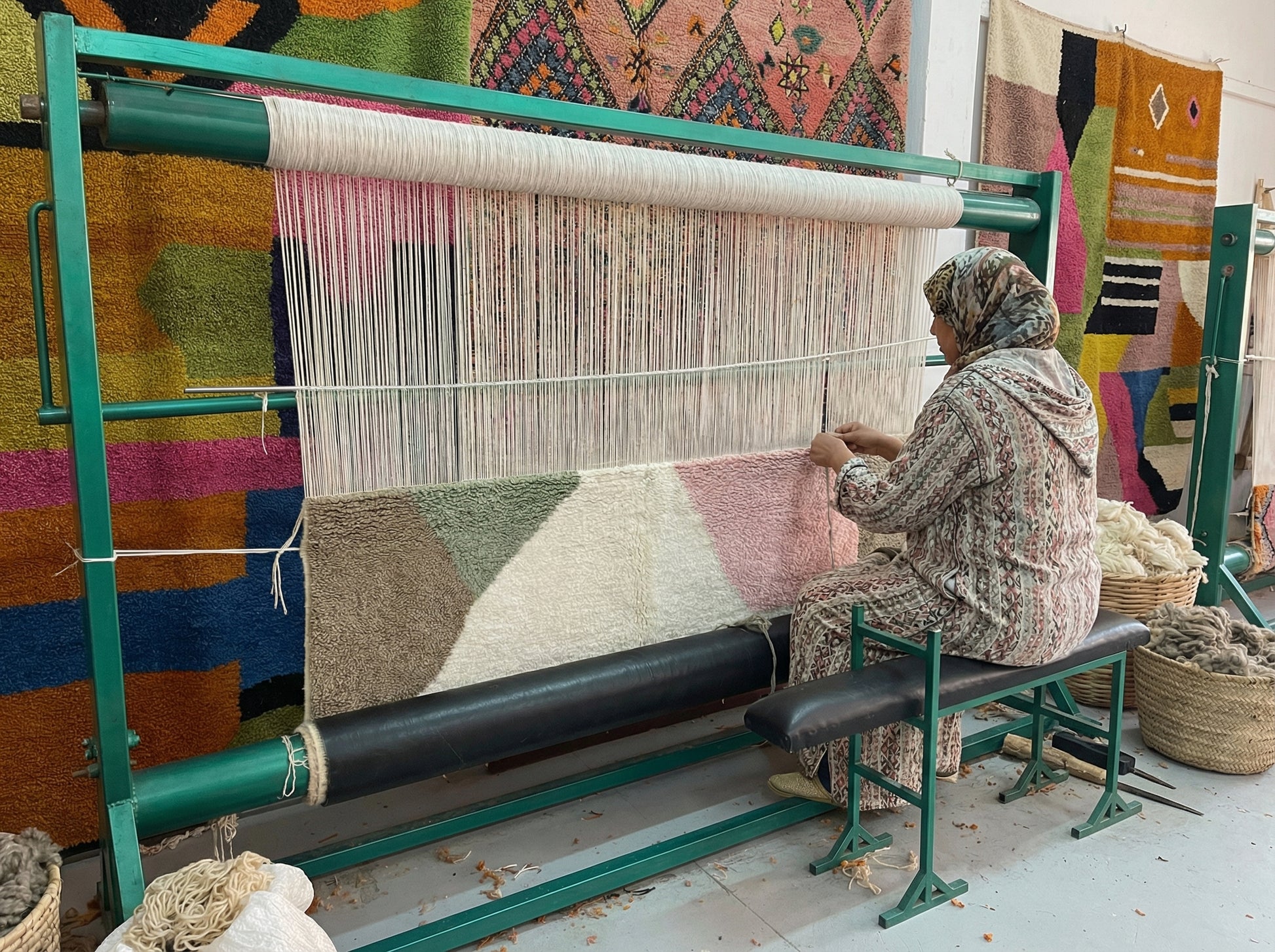 Custom Beni Ourain Rug - Made to Order Moroccan Wool in Sage, Pink & Taupe