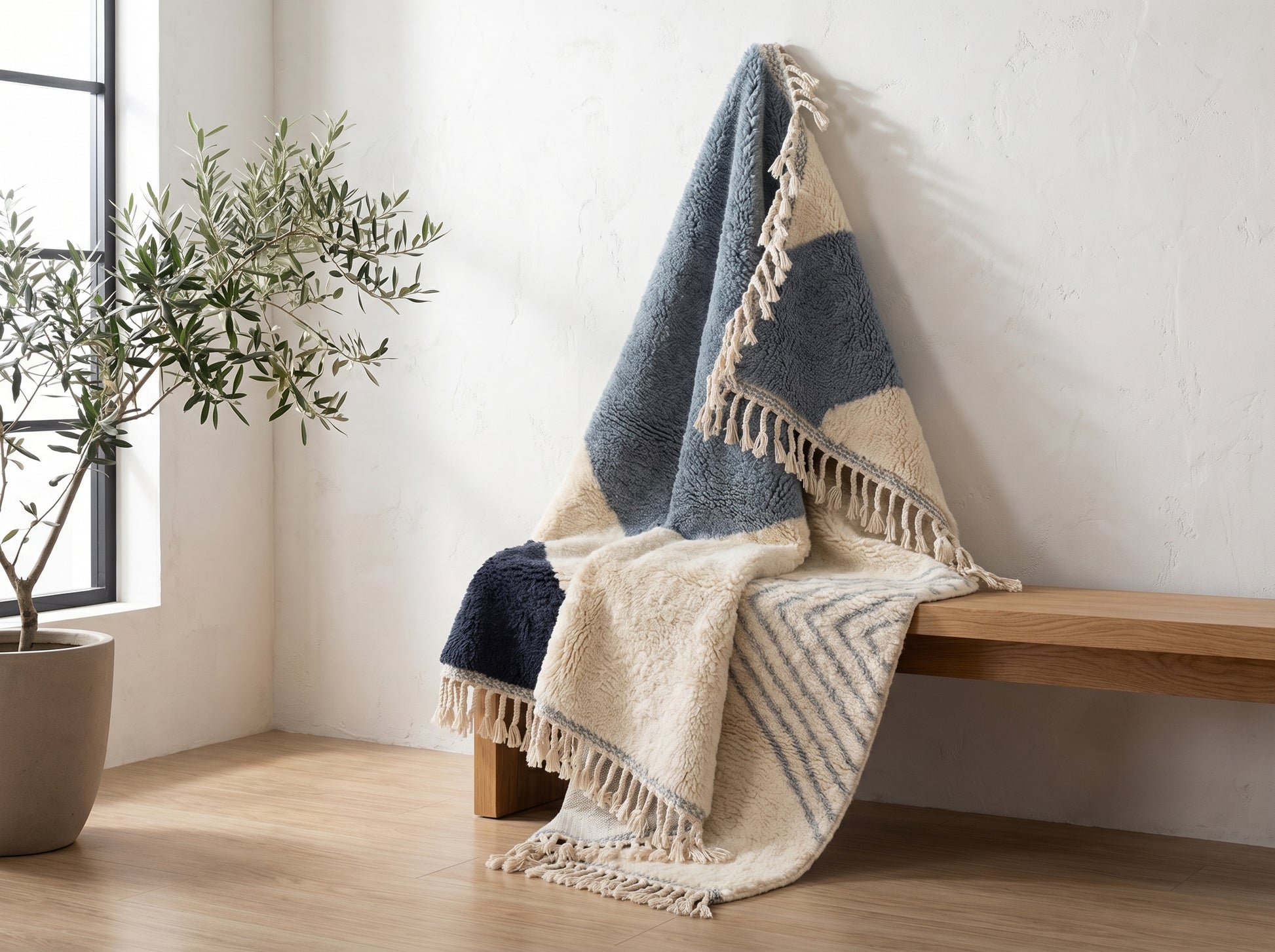 Custom Beni Ourain Rug in Dusty Blue Grey - Made to Order Moroccan Wool