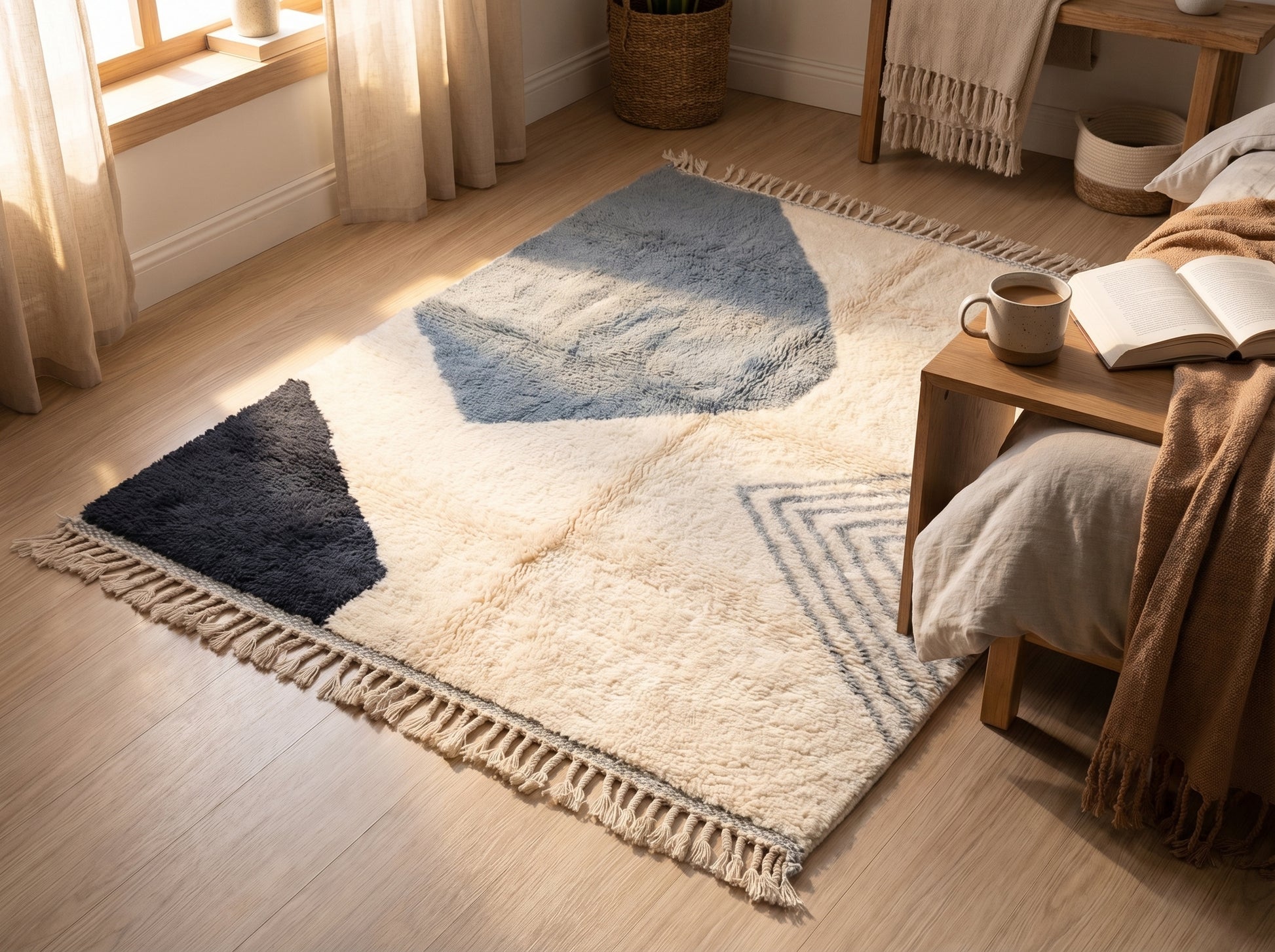 Custom Beni Ourain Rug in Dusty Blue Grey - Made to Order Moroccan Wool