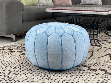 Azure Horizon Sky - Natural Cactus Silk Pouf