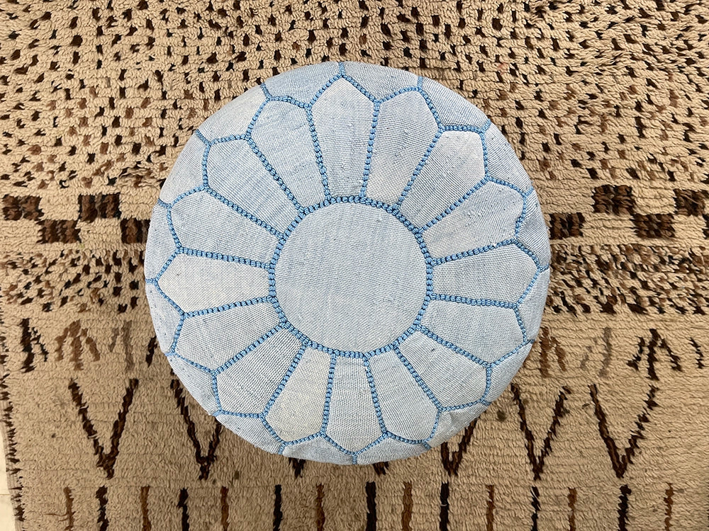 Azure Horizon Sky - Natural Cactus Silk Pouf