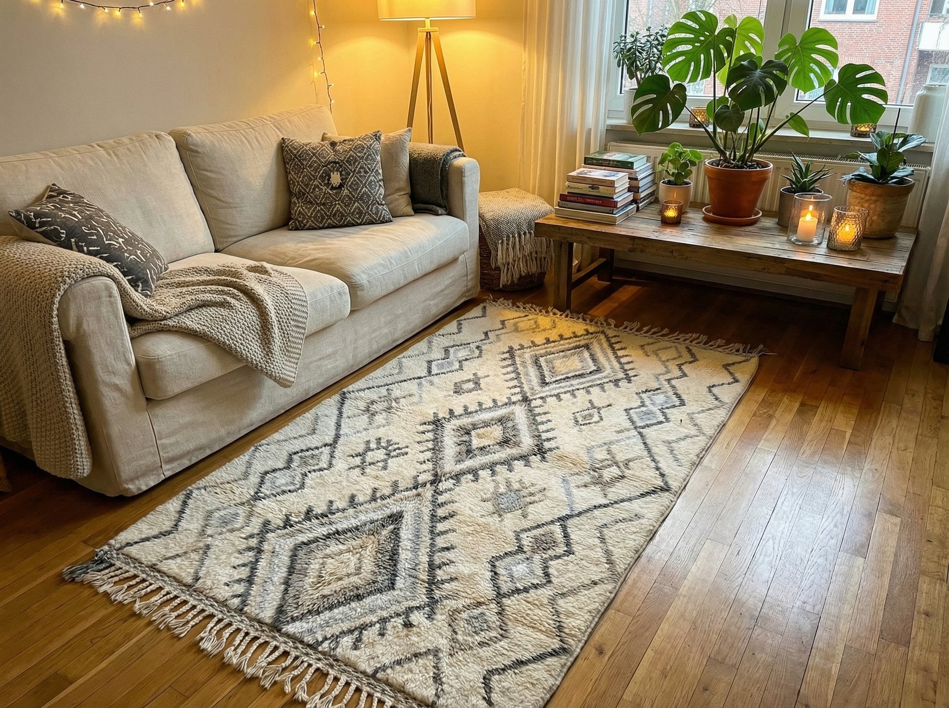 Handwoven Beni Ourain Rug Custom Sizes - Grey & White Mountain Chevron Wool