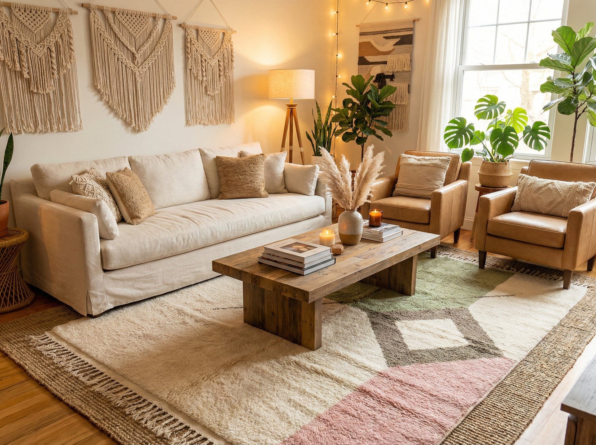 Plush Beni Ourain Shag Rug used as a Soft Nursery Rug, showing delicate Pink and Green patterns suitable for a child's room or cozy bedroom.