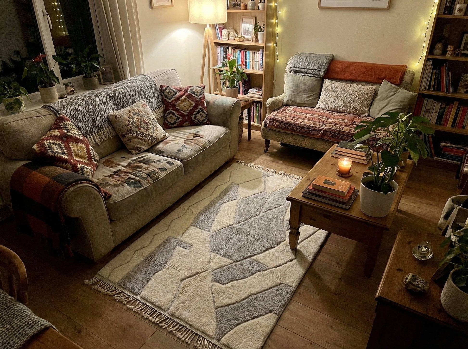 Custom Beni Ourain Wool Rug - Cream & Silver Grey Diamond - Made to Order