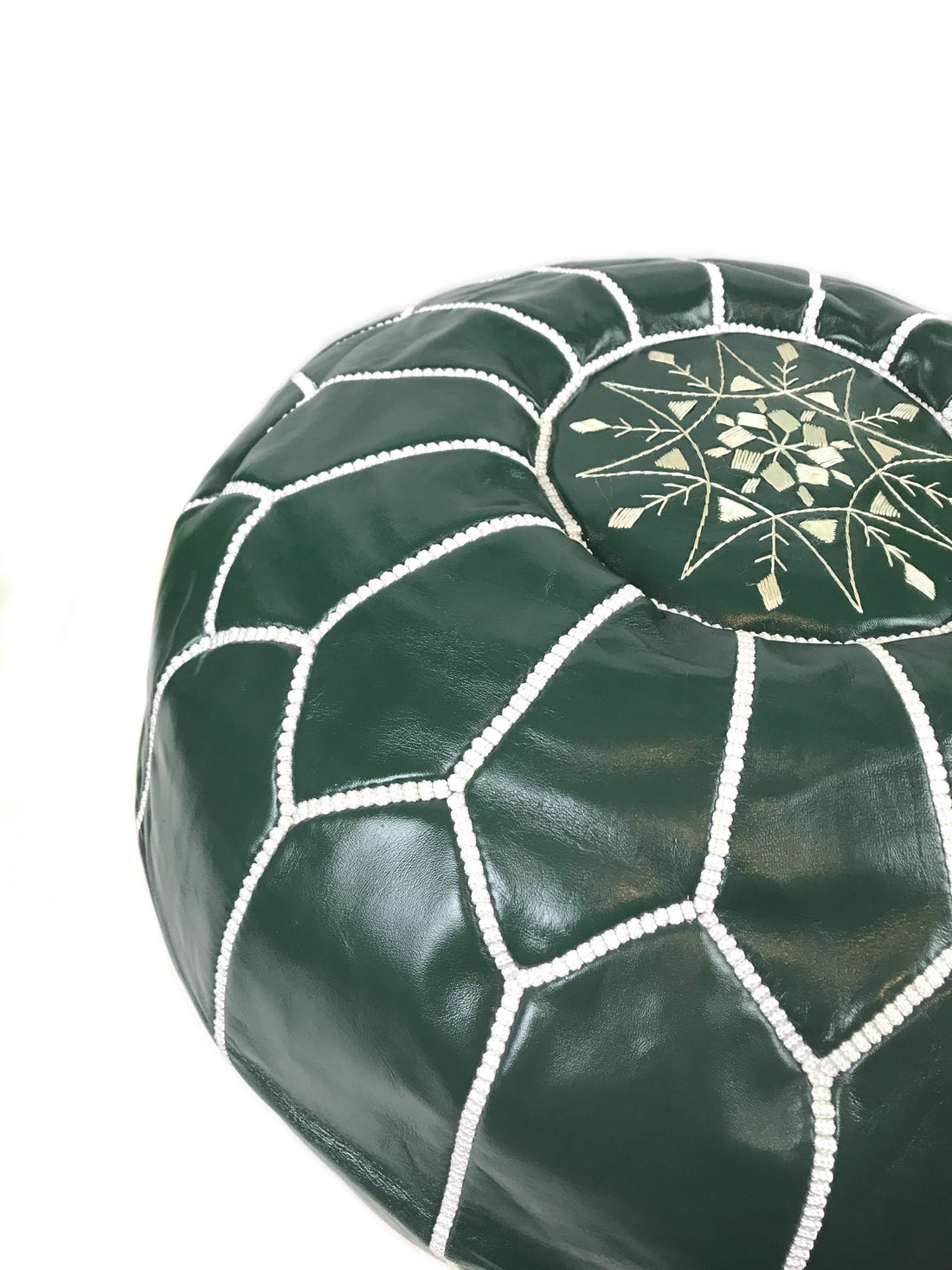 Green Moroccan leather pouf