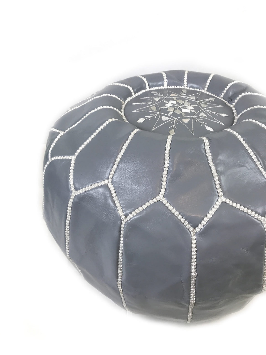 Grey Moroccan leather pouf