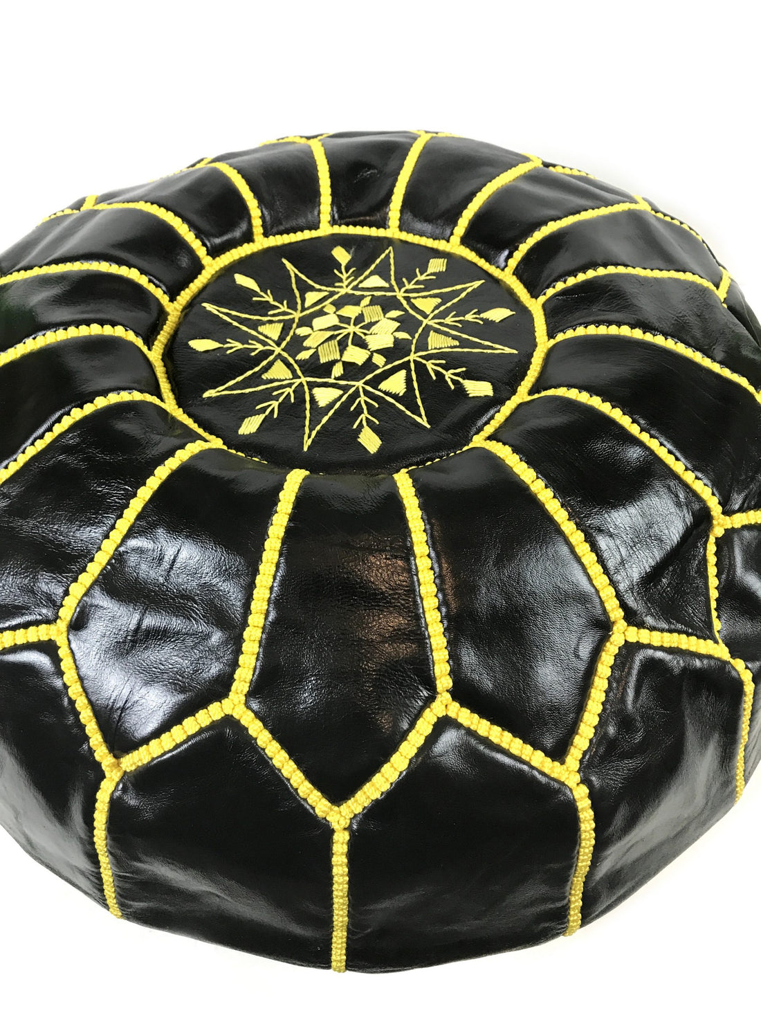 Black Moroccan leather pouf