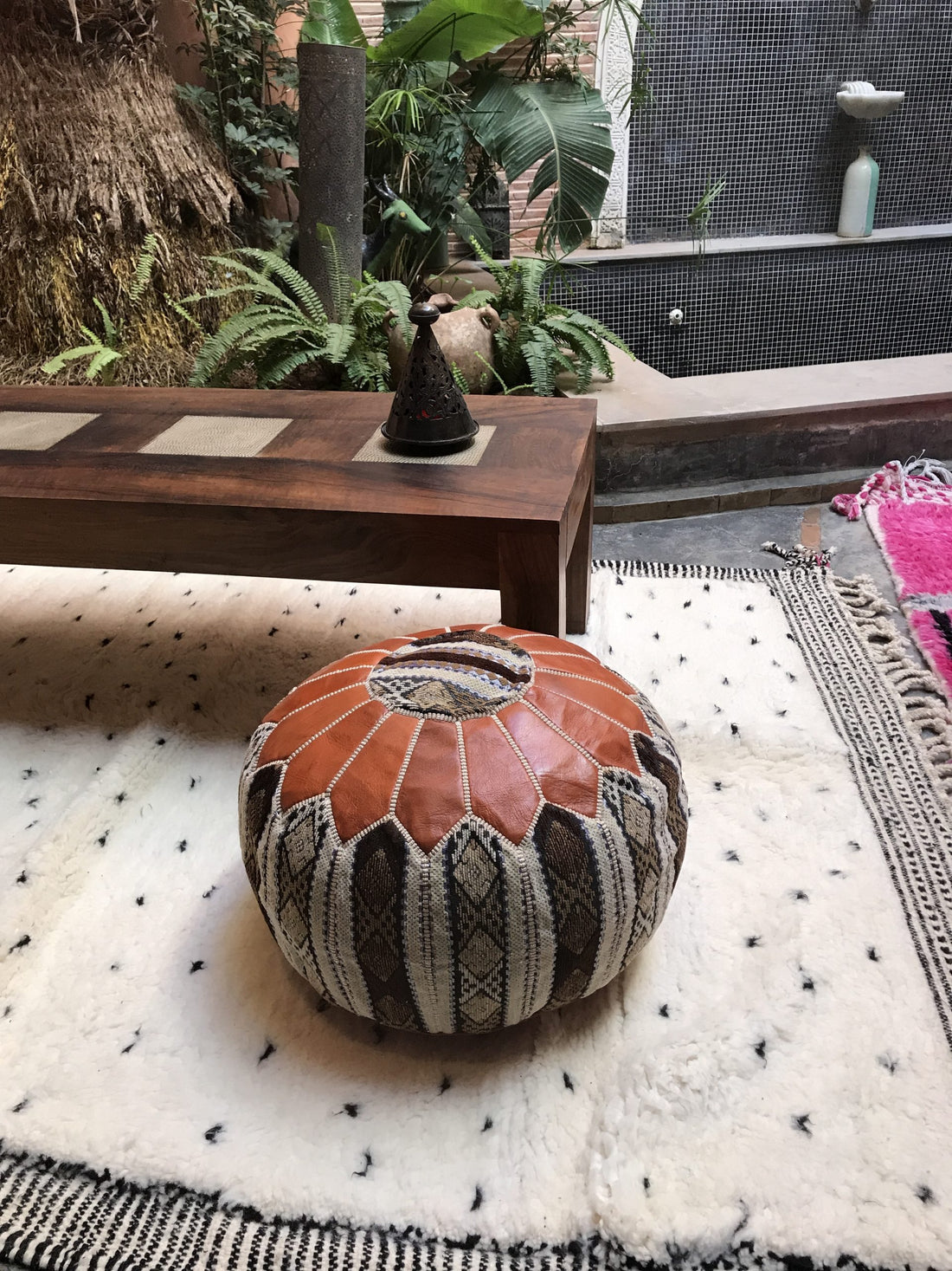 Premium Moroccan leather pouf