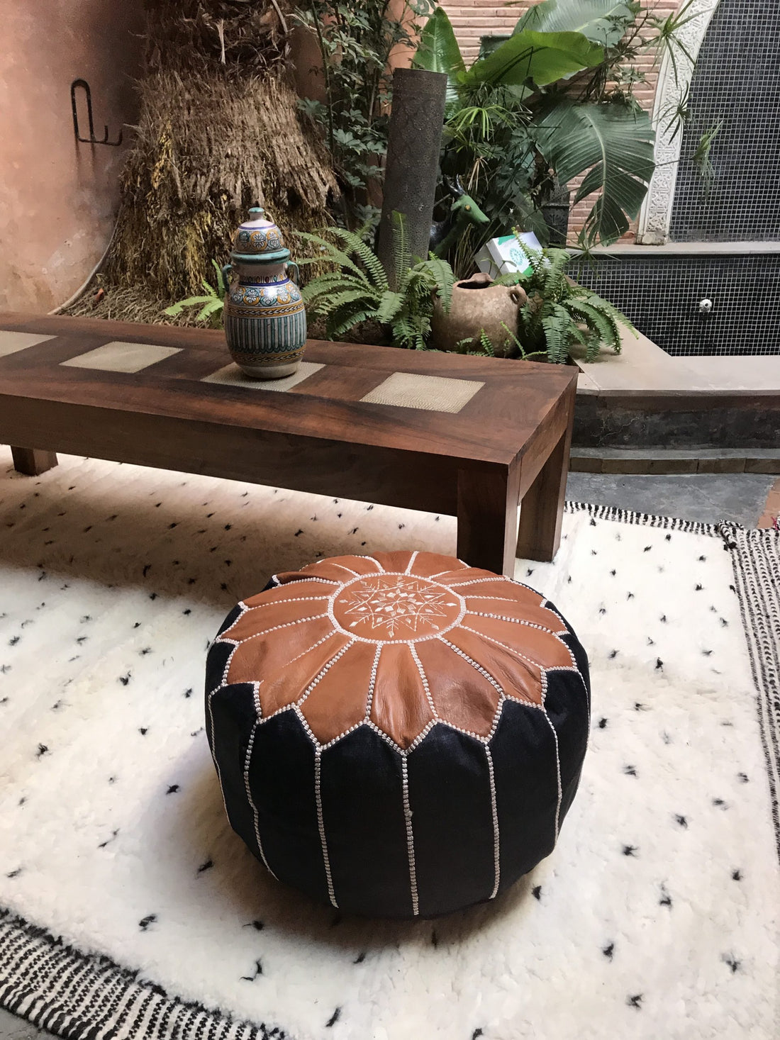 Premium Moroccan leather pouf