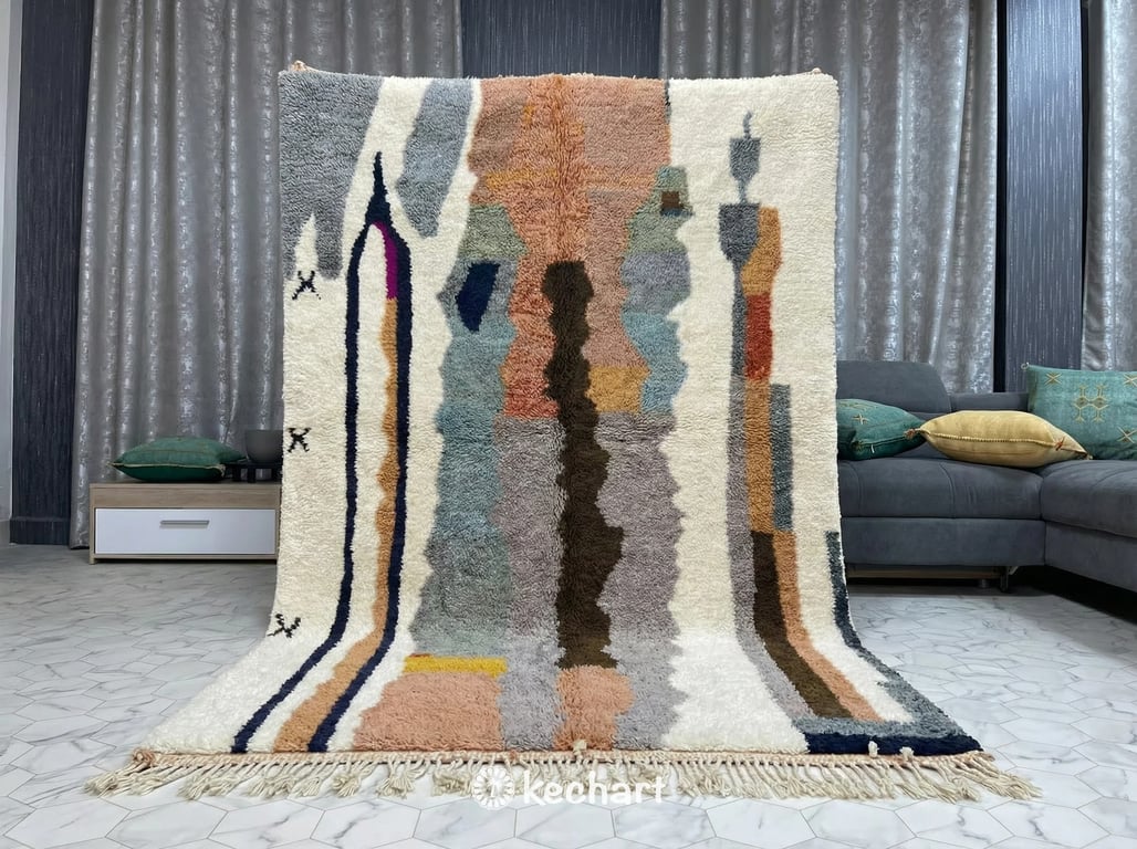 Custom Size Beni Ourain Rug - Handwoven Moroccan Wool in Night Sky & Gold