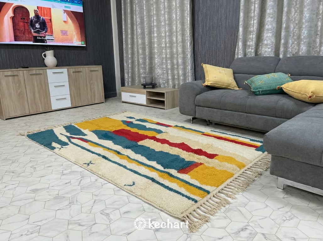 Custom Beni Ourain Wool Rug - Handwoven Vibrant Geometric Design