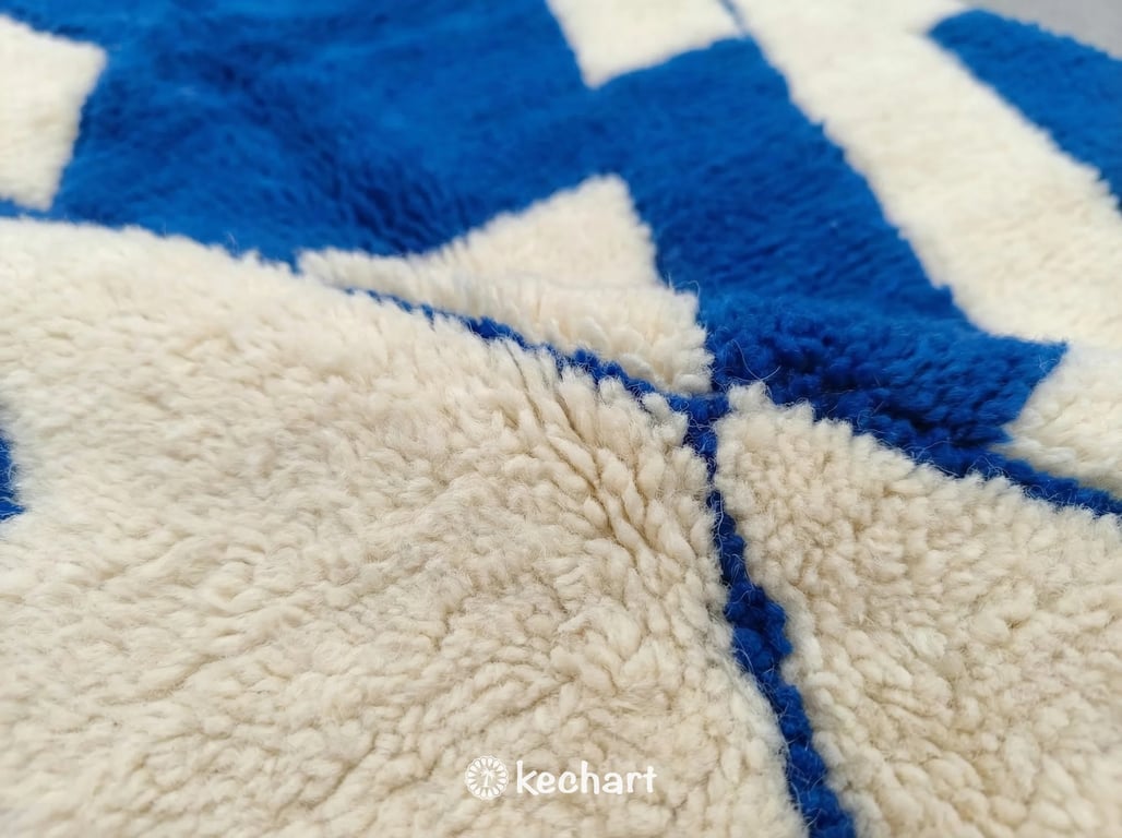 Custom Beni Ourain Rug - Made to Order Moroccan Wool Rug in Cream & Cobalt Blue