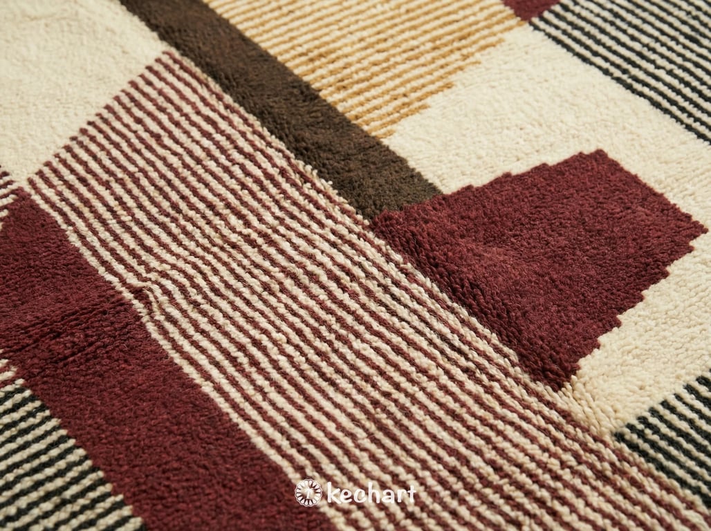 Custom Beni Ourain Rug - Made to Order Moroccan Wool, Oxblood Red & Beige