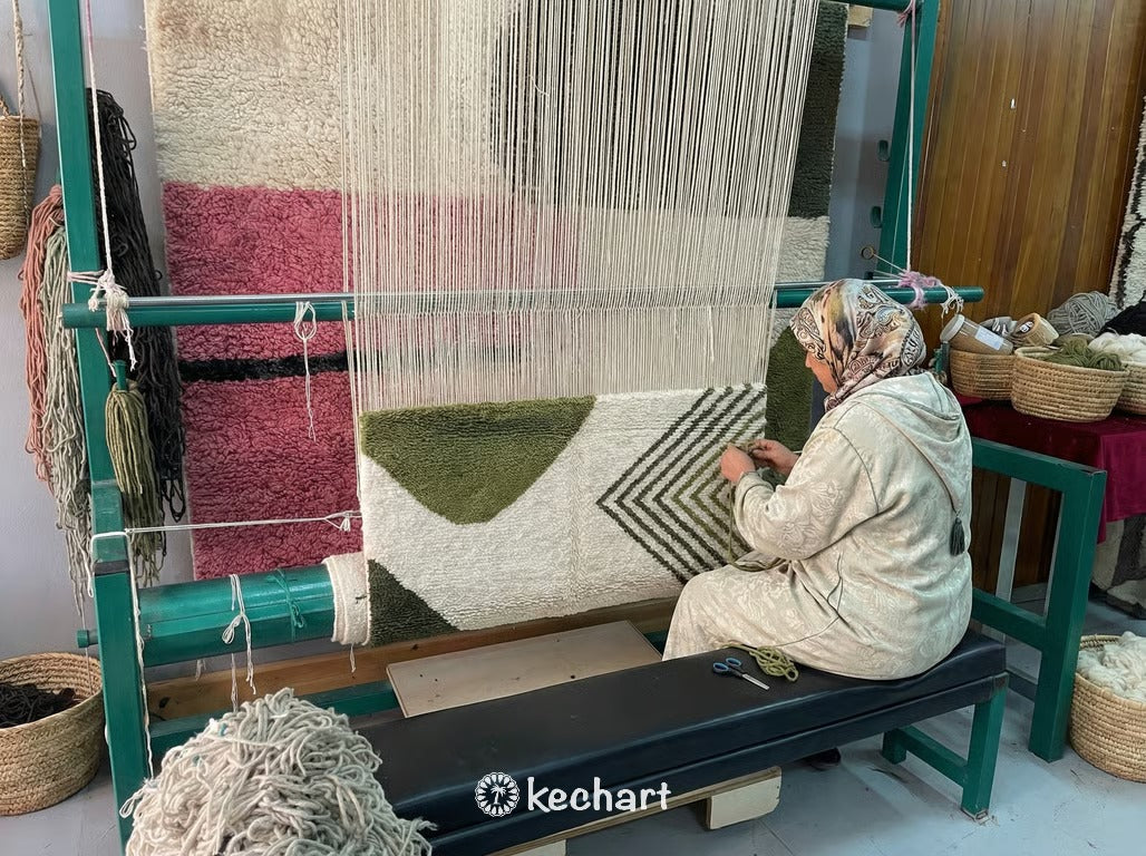 Custom Beni Ourain Rug - Made to Order Olive Green & Kombu Wool Rug