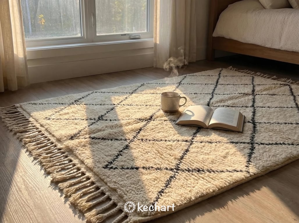 Custom Size Beni Ourain Rug - Handwoven Moroccan Wool in Cream & Charcoal