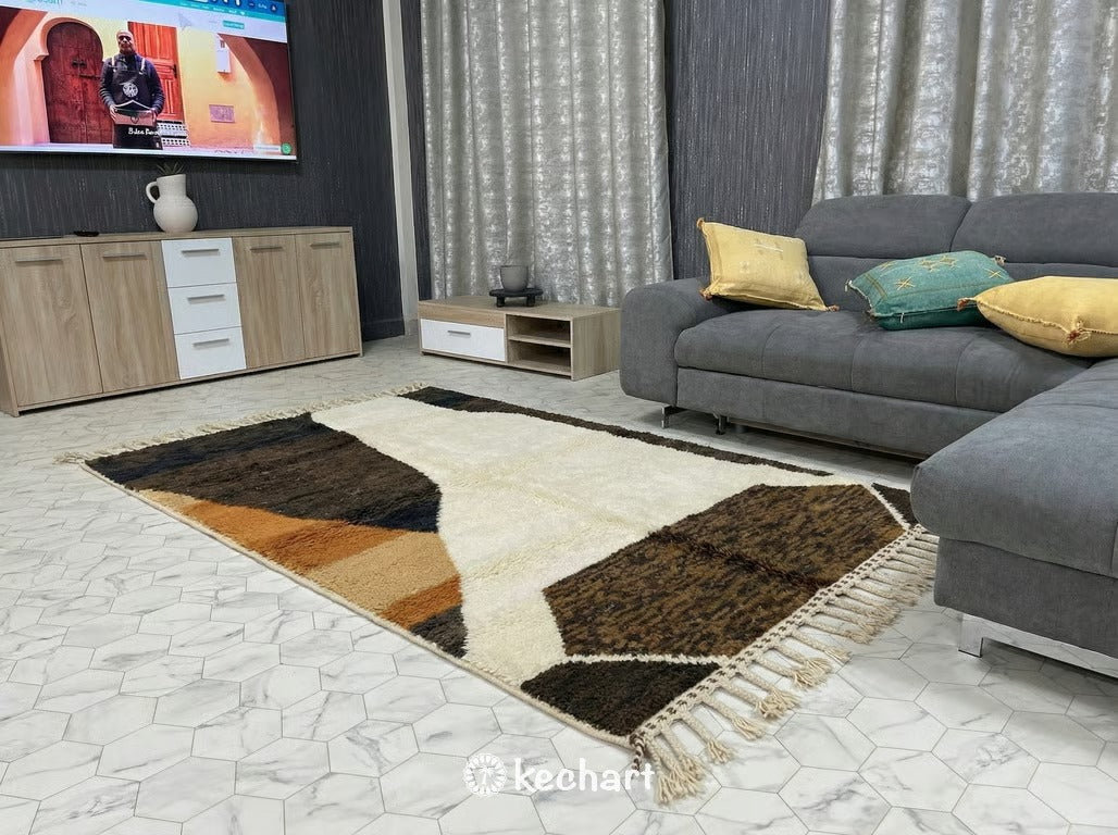 Custom Beni Ourain Rug - Handwoven Moroccan Wool Rug in Cream, Toffee & Camel