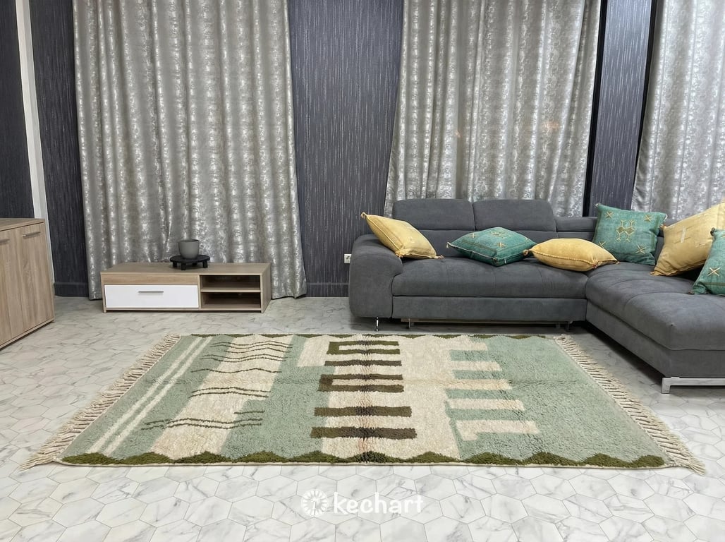 Custom Beni Ourain Rug - Olive & Sage Geometric Wool Rug - Made to Order
