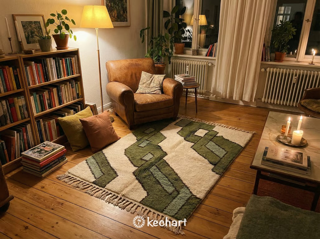 Custom Size Beni Ourain Moroccan Rug - Olive, Sage & Beige Wool