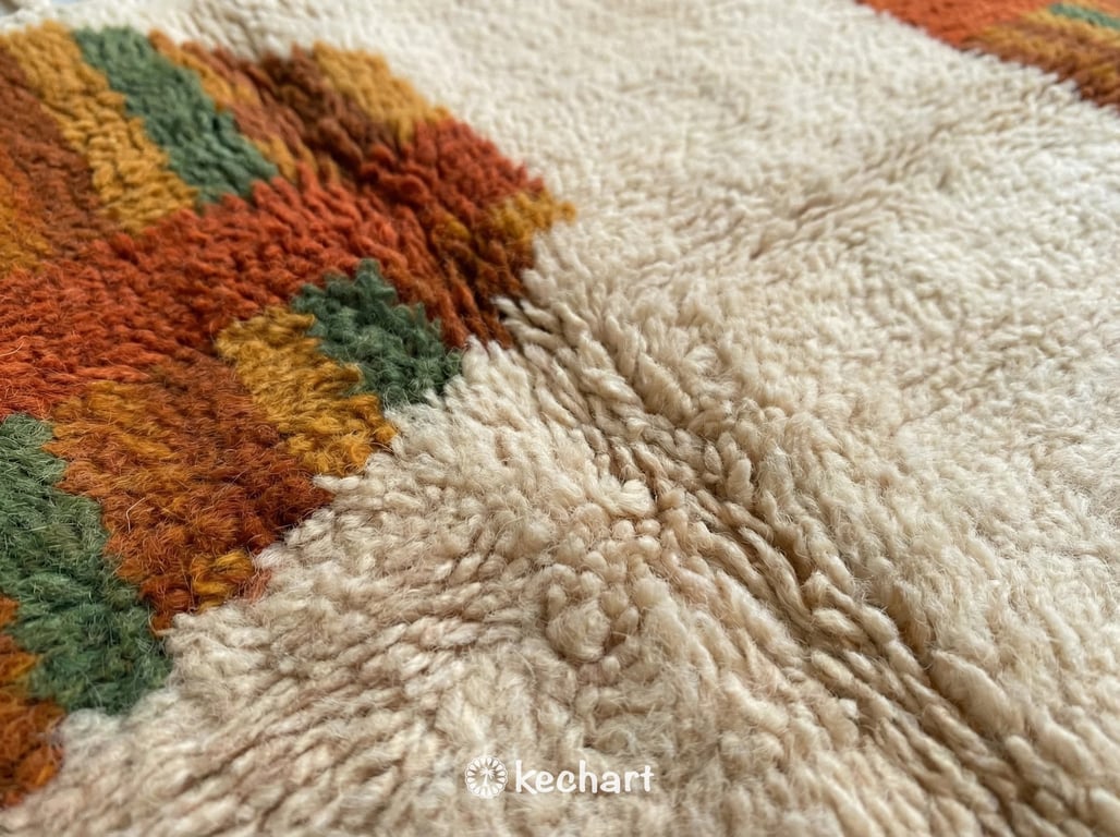 Custom Beni Ourain Rug | Handmade Moroccan Wool | Rust & Pesto Diamond Geometric
