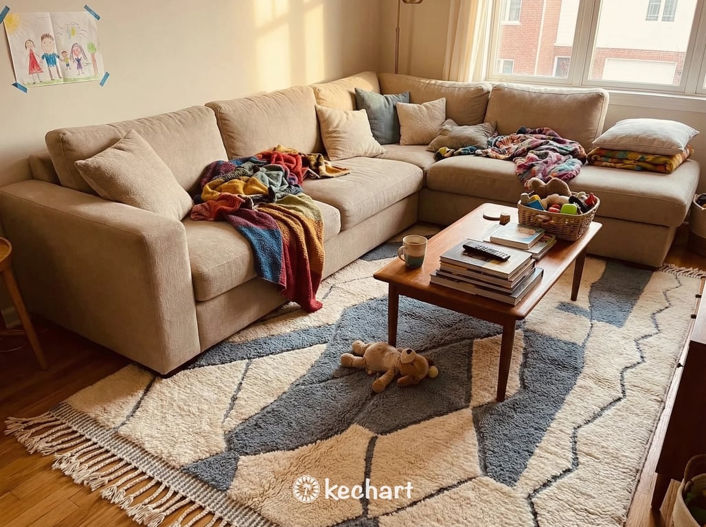 Custom Beni Ourain Rug - Made to Order Cream & Blue Wool