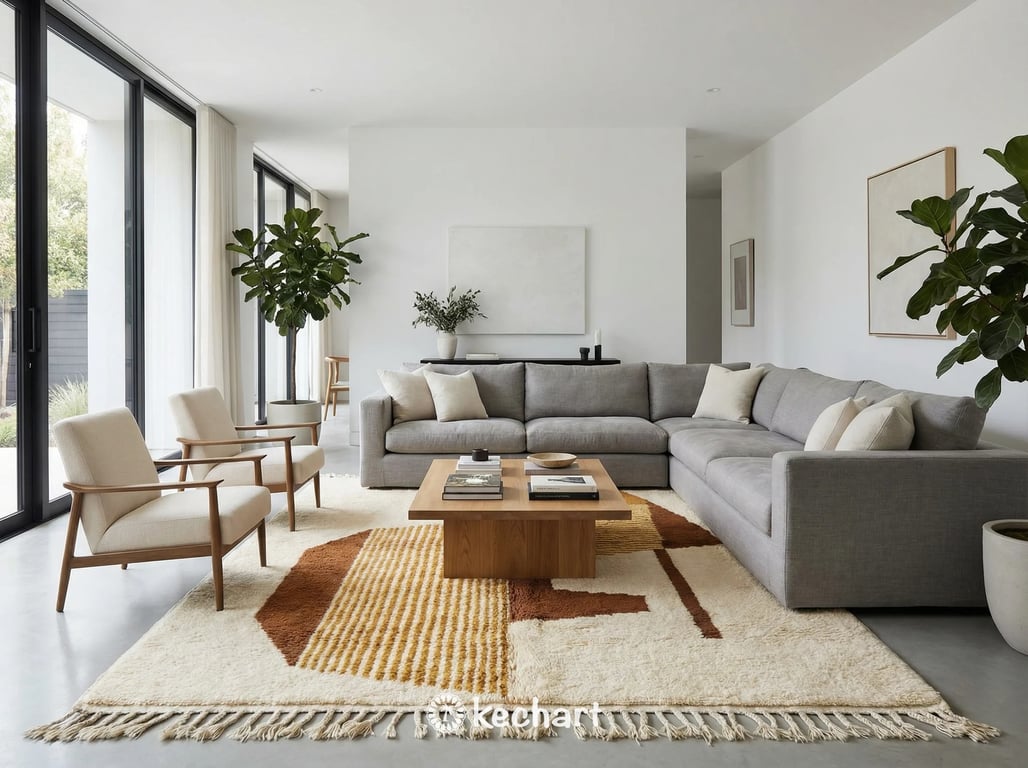 Detail shot of the high pile wool texture and hand-knotted craftsmanship of a made-to-order golden brown Beni Ourain rug.