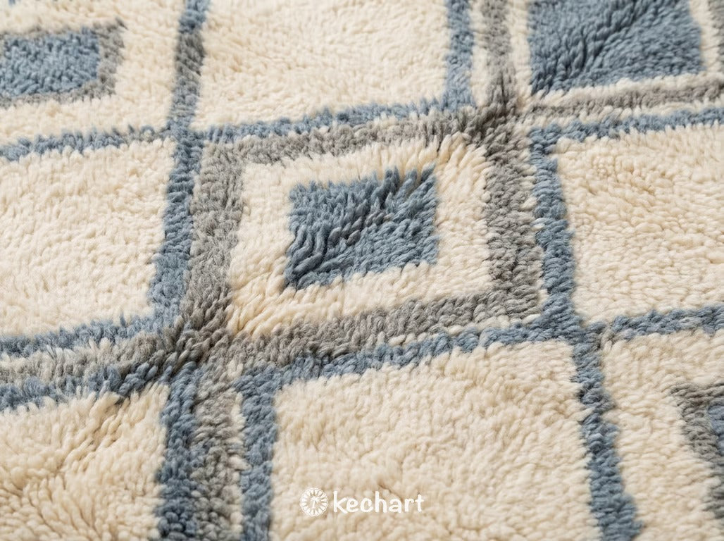 Custom Beni Ourain Rug - Handwoven Moroccan Wool with Organic Blue & Grey Pattern
